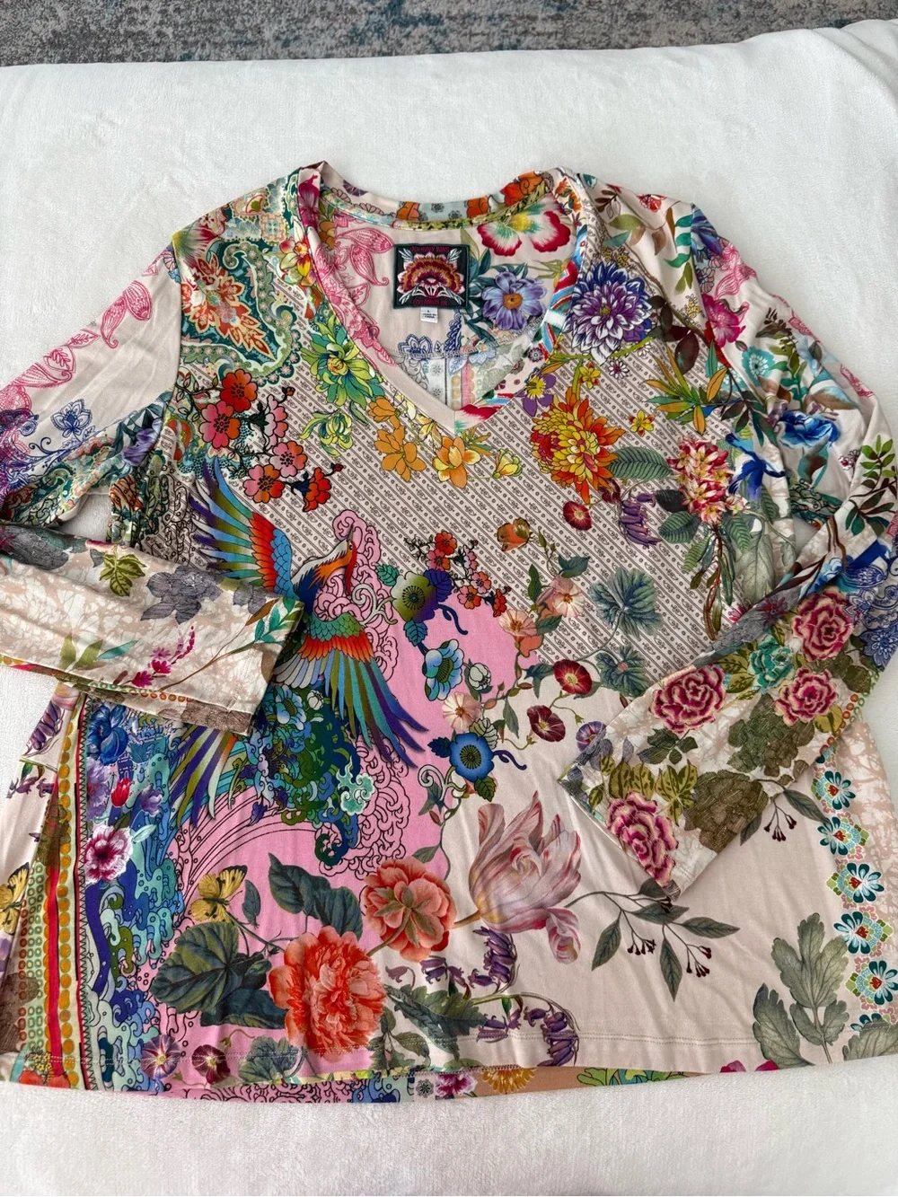 Johnny Was Bamboo Floral Colorful Long Sleeve Blouse Size Large E06 - Picture 1 of 6